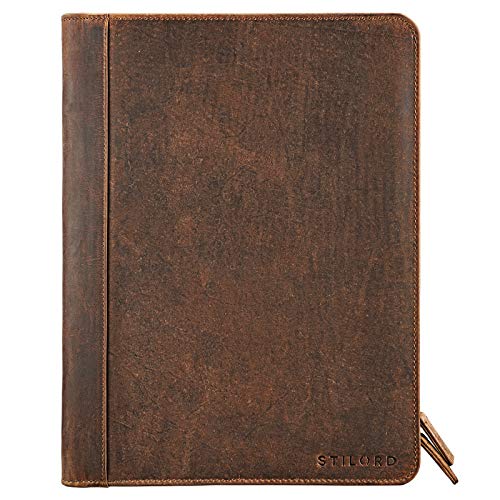 STILORD 'Julius' Vintage Konferenzmappe Leder Schreibmappe Aktenmappe Dokumentenmappe A4 Organizer 12 Zoll Tablettasche echtes Rindsleder, Farbe:mittel - braun