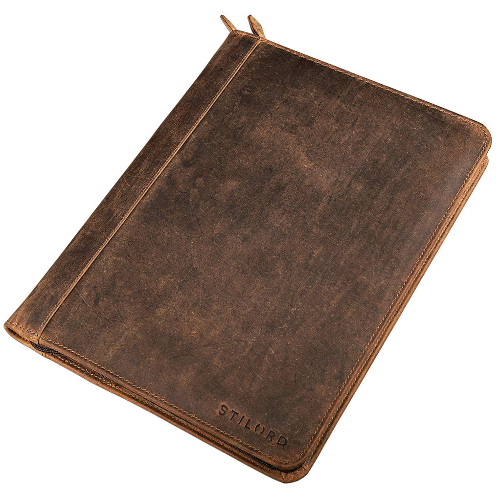 STILORD 'Julius' Vintage Konferenzmappe Leder Schreibmappe Aktenmappe Dokumentenmappe A4 Organizer 12 Zoll Tablettasche echtes Rindsleder, Farbe:mittel - braun