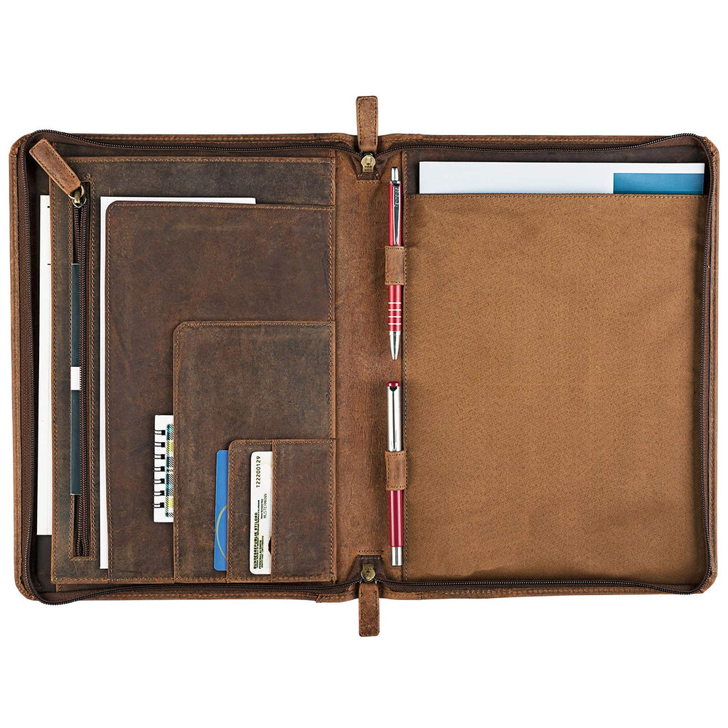 STILORD 'Julius' Vintage Konferenzmappe Leder Schreibmappe Aktenmappe Dokumentenmappe A4 Organizer 12 Zoll Tablettasche echtes Rindsleder, Farbe:mittel - braun