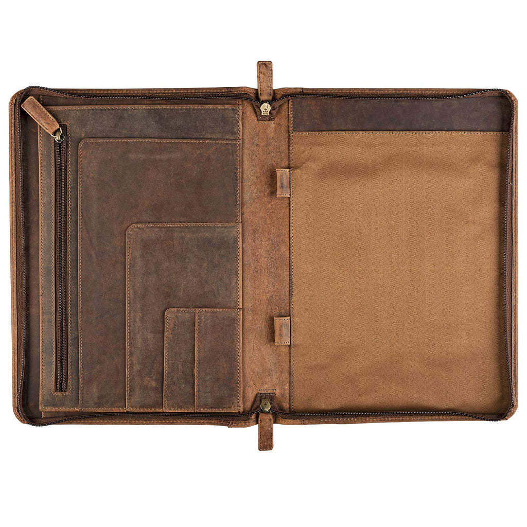 STILORD 'Julius' Vintage Konferenzmappe Leder Schreibmappe Aktenmappe Dokumentenmappe A4 Organizer 12 Zoll Tablettasche echtes Rindsleder, Farbe:mittel - braun