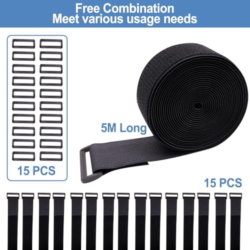 5cm × 5m Klettband, Kabelbinder Klett mit 15 Schnallen