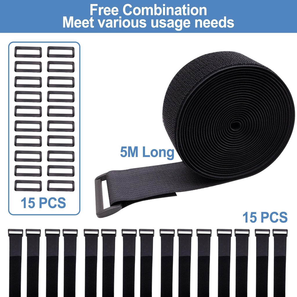 5cm × 5m Klettband, Kabelbinder Klett mit 15 Schnallen