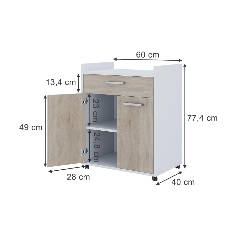 Vicco Rollcontainer Ansel, Weiß/Sonoma, 60 x 40 cm