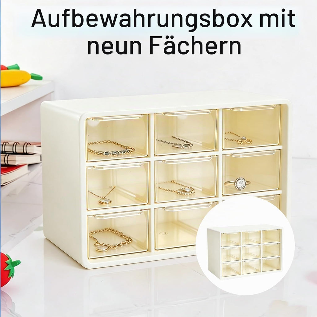 1 Stück Schubladenbox Kunststoff,9-Felder-Raster, transparent