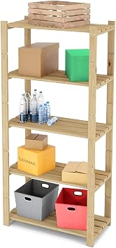 Lenmar Serie B Holzregal, Kiefer, Holz, Hellbeige, 5 Böden, Bücherregal, Holzregal, Standregal, Wandregal, Regal mit 5 Böden, Büroregal, für Wohnzimmer (B-24 170 x 80 x 40cm)