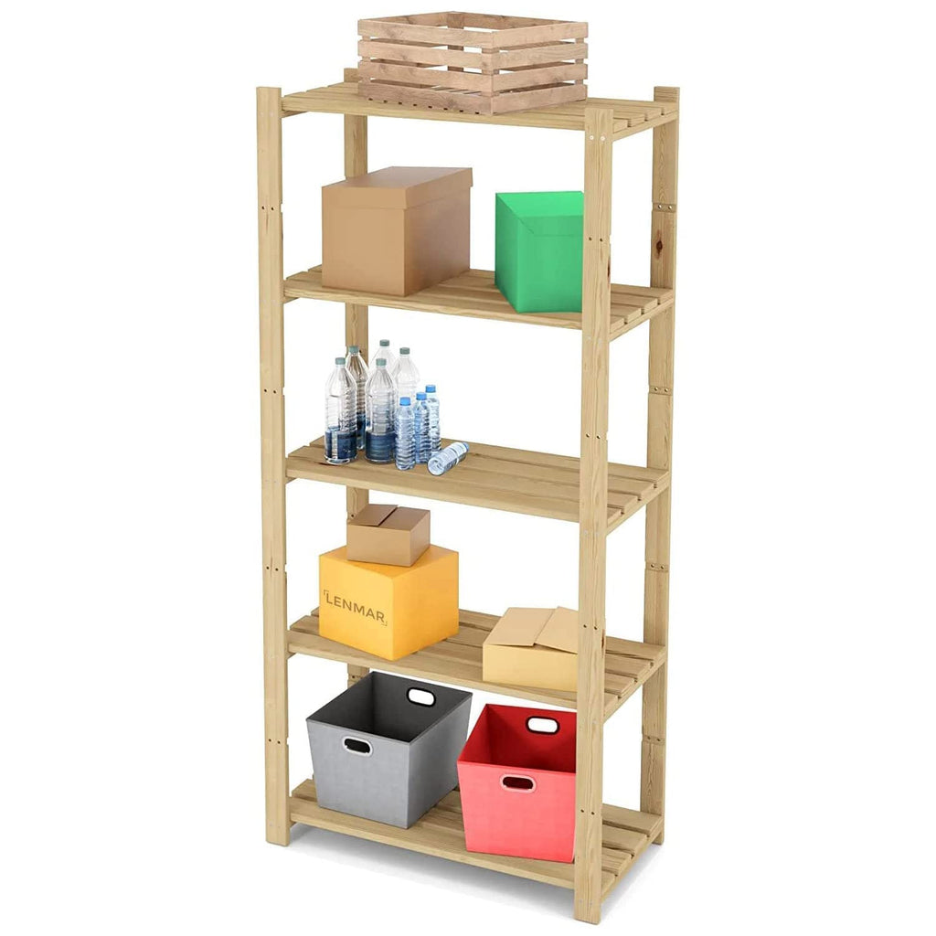 Lenmar Serie B Holzregal, Kiefer, Holz, Hellbeige, 5 Böden, Bücherregal, Holzregal, Standregal, Wandregal, Regal mit 5 Böden, Büroregal, für Wohnzimmer (B-24 170 x 80 x 40cm)