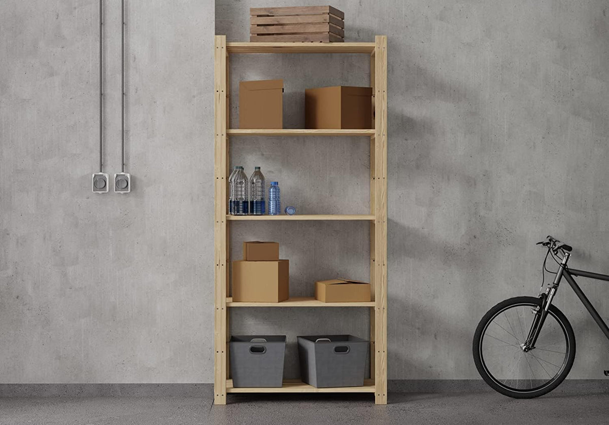 Lenmar Serie B Holzregal, Kiefer, Holz, Hellbeige, 5 Böden, Bücherregal, Holzregal, Standregal, Wandregal, Regal mit 5 Böden, Büroregal, für Wohnzimmer (B-24 170 x 80 x 40cm)