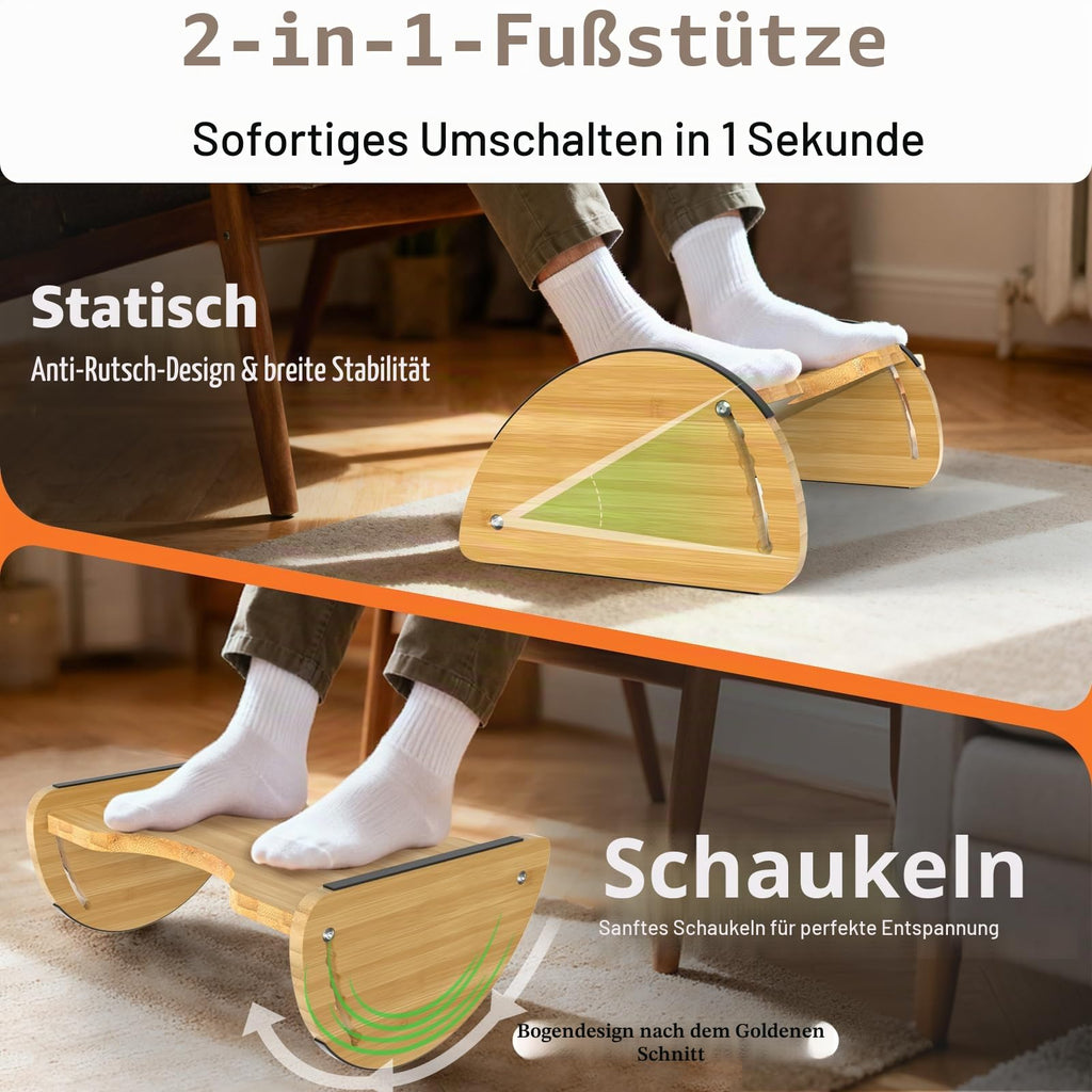 fussstütze unterm schreibtisch,2in1 verstellbare ergonomische fußstütze für Büro und Zuhause,fußhocker schreibtisch mit 6 Höhen, rutschfest verbessert die Haltung fußbank,fussbank holz massiv
