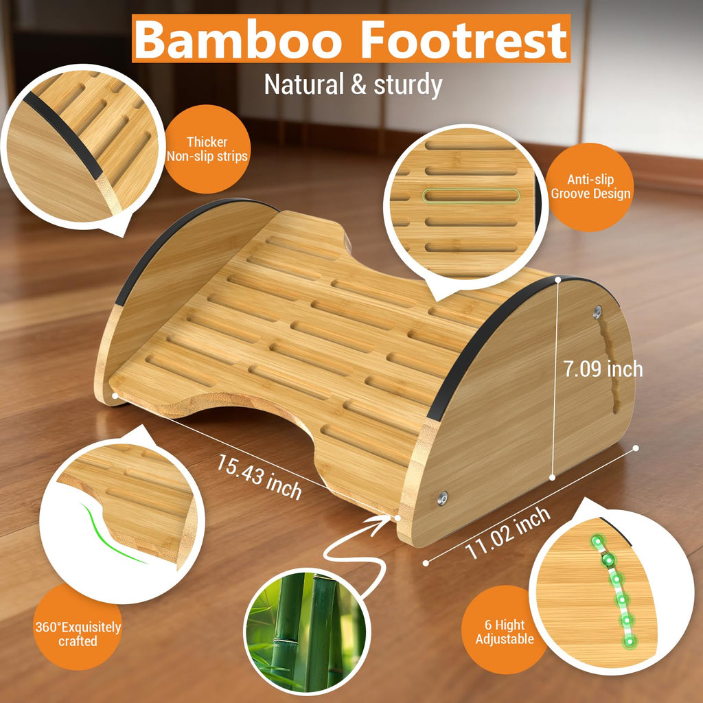 fussstütze unterm schreibtisch,2in1 verstellbare ergonomische fußstütze für Büro und Zuhause,fußhocker schreibtisch mit 6 Höhen, rutschfest verbessert die Haltung fußbank,fussbank holz massiv