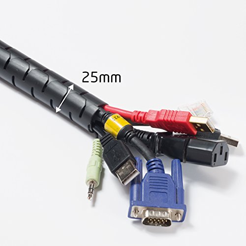 D-Line CZ252.5B Flexibler Kabelkanal, Optimale Kabelordnung mit dem Kabelschutzschlauch - Länge 2,5m, Durchmesser 25mm - Schwarz