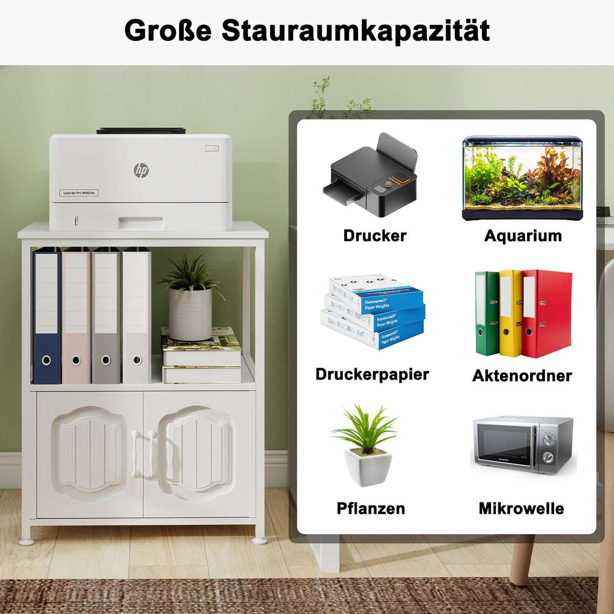 PUNCIA Druckerständer 3 Ebenen mit Türen Druckerschrank Druckertisch