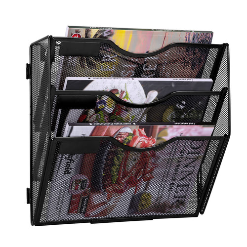 TQVAI 3 Fächer Zeitschriftenhalter Wand Metall Dokumenten Organizer Papier A4 Flyerhalter Postsortierer Dokumentenablage für Büro Zuhause Schule, Schwarz