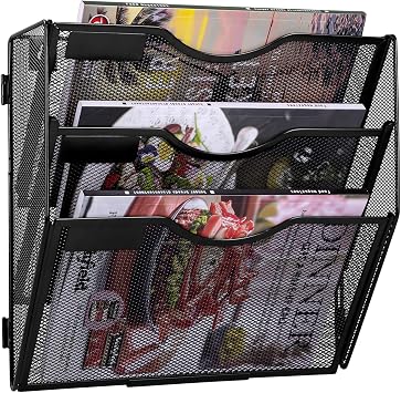 TQVAI 3 Fächer Zeitschriftenhalter Wand Metall Dokumenten Organizer Papier A4 Flyerhalter Postsortierer Dokumentenablage für Büro Zuhause Schule, Schwarz