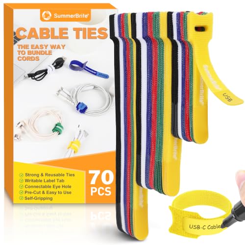 Summerbrite Beschreibbar Klett Kabelbinder 70 Stück, 10/15/20 cm, 6 Farben