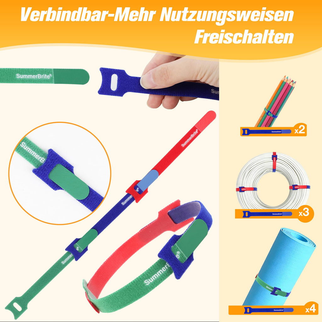 Summerbrite Beschreibbar Klett Kabelbinder 70 Stück, 10/15/20 cm, 6 Farben