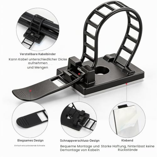 50 Stück Kabelhalter Selbstklebend, Kabelclips Kabelklemmen, Verstellbare Kabelbinder, Kabelführung Kabelschellen Cable Holder für Zuhause Büro und Werkstatt