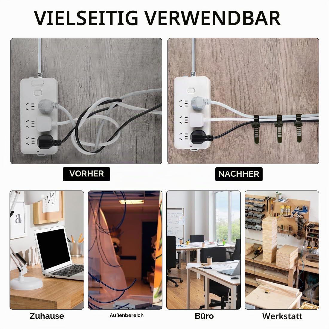50 Stück Kabelhalter Selbstklebend, Kabelclips Kabelklemmen, Verstellbare Kabelbinder, Kabelführung Kabelschellen Cable Holder für Zuhause Büro und Werkstatt
