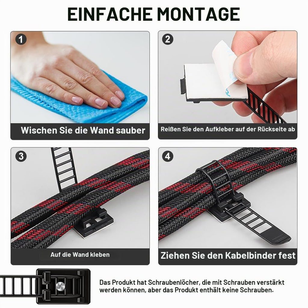 50 Stück Kabelhalter Selbstklebend, Kabelclips Kabelklemmen, Verstellbare Kabelbinder, Kabelführung Kabelschellen Cable Holder für Zuhause Büro und Werkstatt