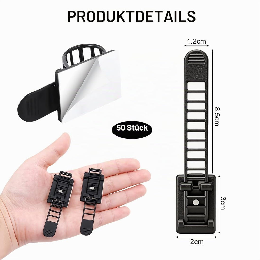 50 Stück Kabelhalter Selbstklebend, Kabelclips Kabelklemmen, Verstellbare Kabelbinder, Kabelführung Kabelschellen Cable Holder für Zuhause Büro und Werkstatt