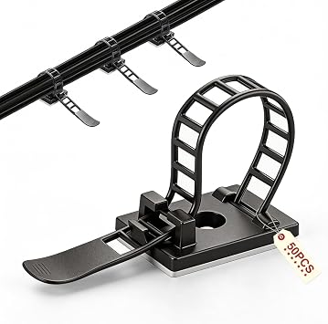 50 Stück Kabelhalter Selbstklebend, Kabelclips Kabelklemmen, Verstellbare Kabelbinder, Kabelführung Kabelschellen Cable Holder für Zuhause Büro und Werkstatt