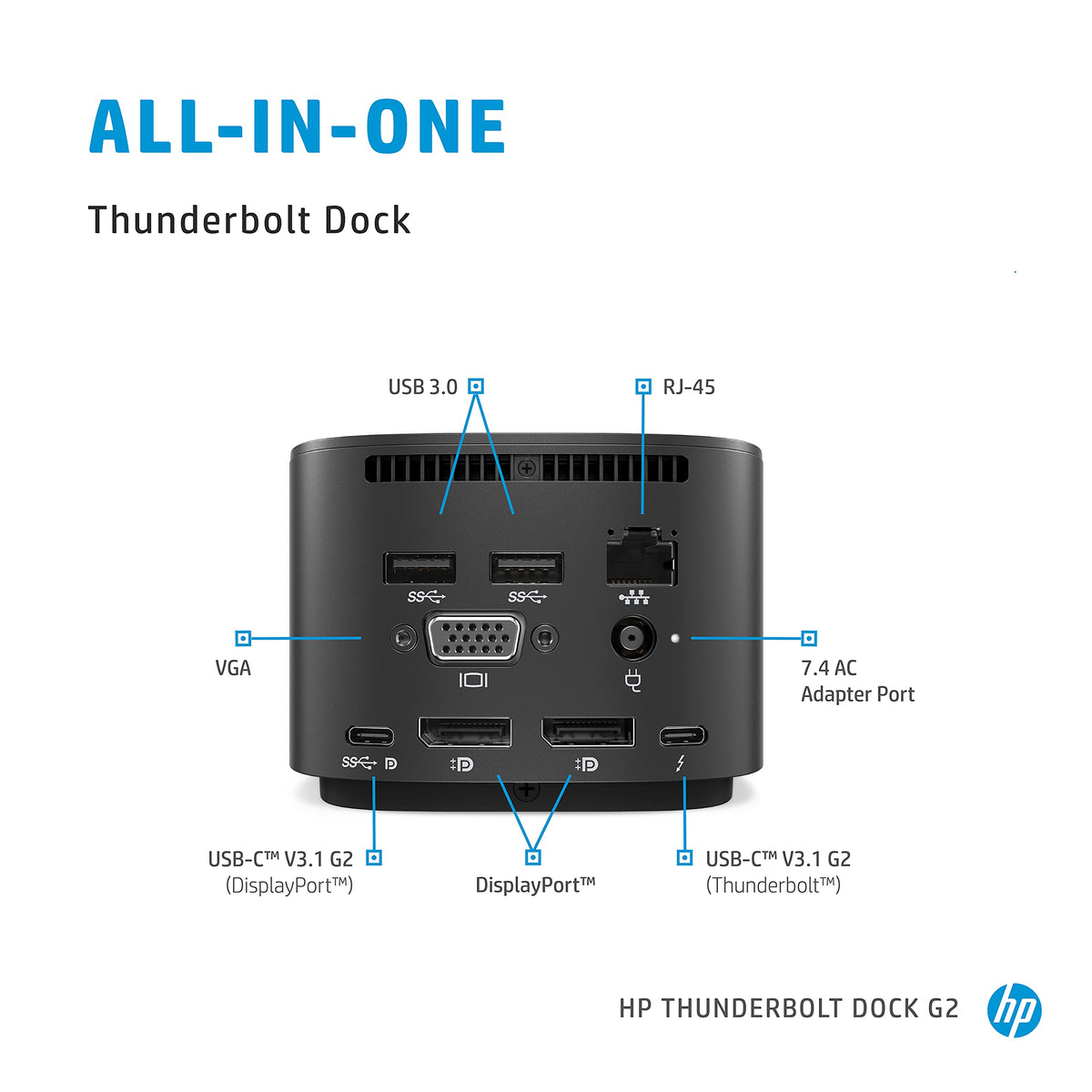 HP Thunderbolt Dock G2 (2UK37AA#ABA) Dockingstation Port Replicator (Zertifiziert generalüberholt)