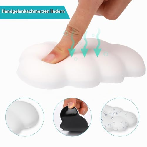 KALIONE 1 Stück Maus-Handgelenkauflage, Cloud-Maus-Handgelenkauflage, Maus-Handgelenkstütze mit Rutschfester Unterseite, Geeignet für Desktop-Computer, Laptop-Computer, Schule, Büro, Zuhause (Weiß)