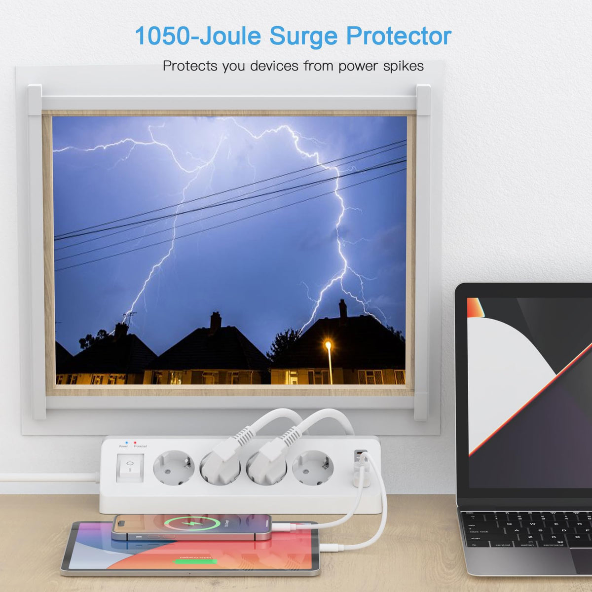 4 Fach Ecksteckdose Flachstecker mit USB C(PD 20W)
