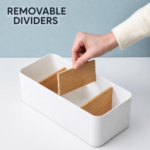Schreibtisch Organizer Holz, Multifunktionaler Büro Organizer Tisch, 4 Fächer Bambus Büro Organizer, für Stifte Kosmetika und Fernbedienung (Weiß)