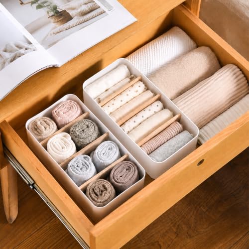 Schreibtisch Organizer Holz, Multifunktionaler Büro Organizer Tisch, 4 Fächer Bambus Büro Organizer, für Stifte Kosmetika und Fernbedienung (Weiß)