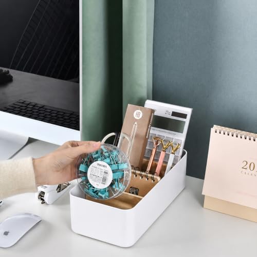 Schreibtisch Organizer Holz, Multifunktionaler Büro Organizer Tisch, 4 Fächer Bambus Büro Organizer, für Stifte Kosmetika und Fernbedienung (Weiß)