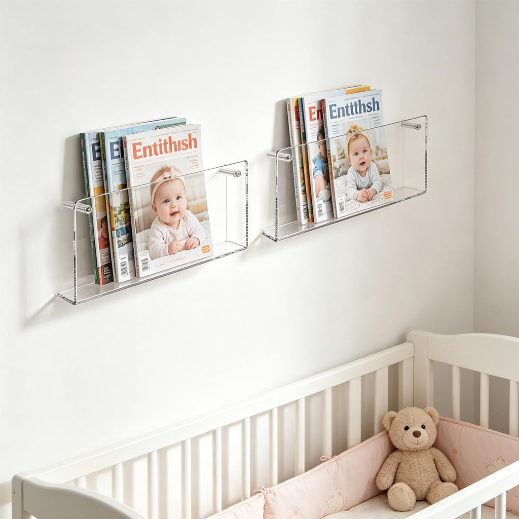 Acryl Zeitschriftenhalter Wand - 2 Stück Magazinhalter 40CM Zeitschriftenständer Transparente Prospekthalter Bücherregal Organizer für Büro Brief Schlafzimmer Schulen Wohnzimmer