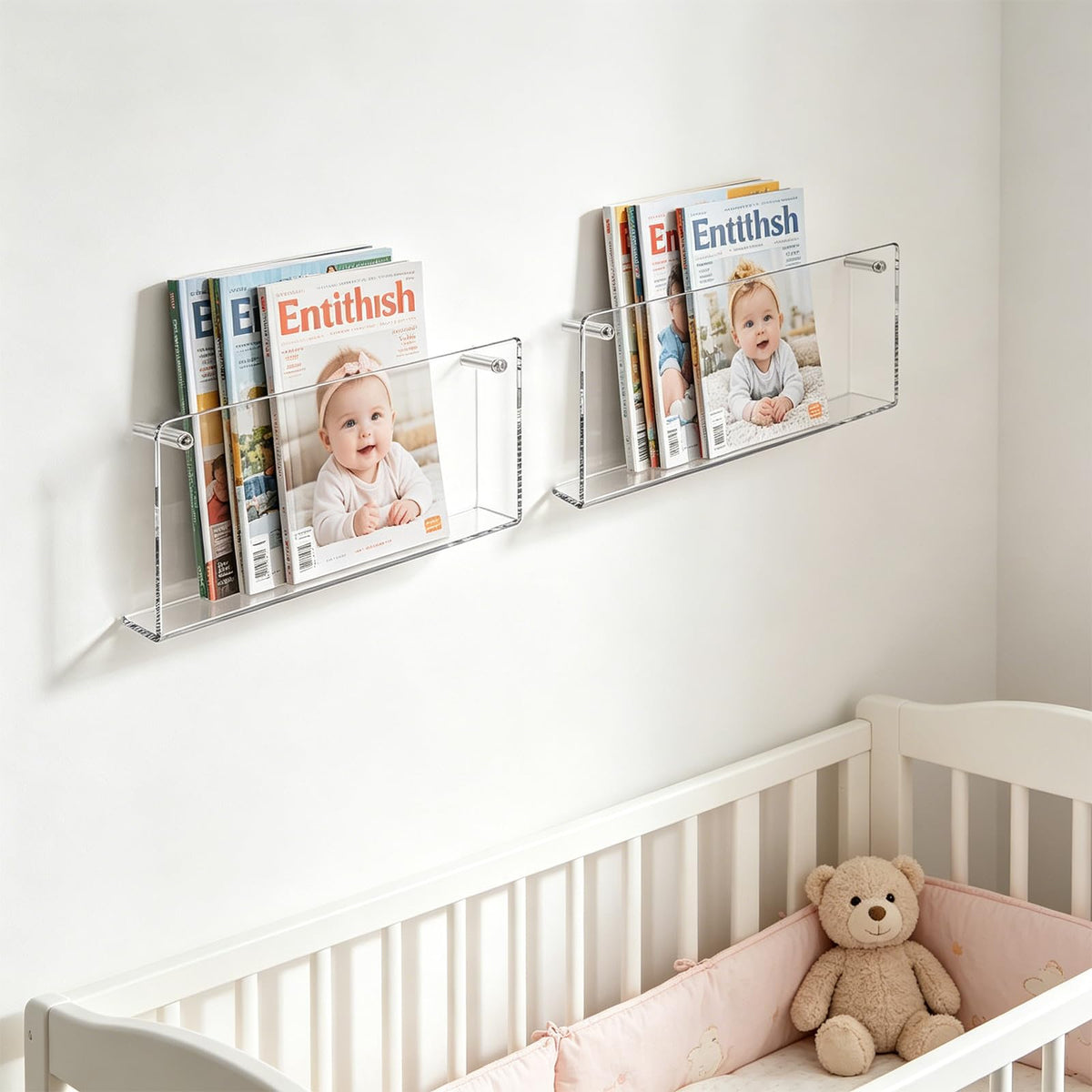 Acryl Zeitschriftenhalter Wand - 2 Stück Magazinhalter 40CM Zeitschriftenständer Transparente Prospekthalter Bücherregal Organizer für Büro Brief Schlafzimmer Schulen Wohnzimmer