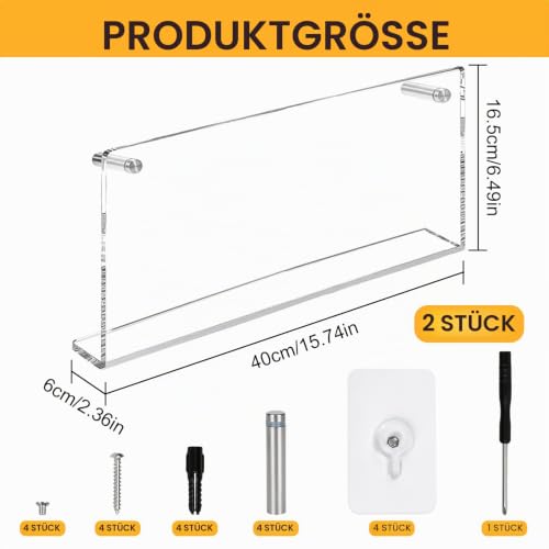 Acryl Zeitschriftenhalter Wand - 2 Stück Magazinhalter 40CM Zeitschriftenständer Transparente Prospekthalter Bücherregal Organizer für Büro Brief Schlafzimmer Schulen Wohnzimmer