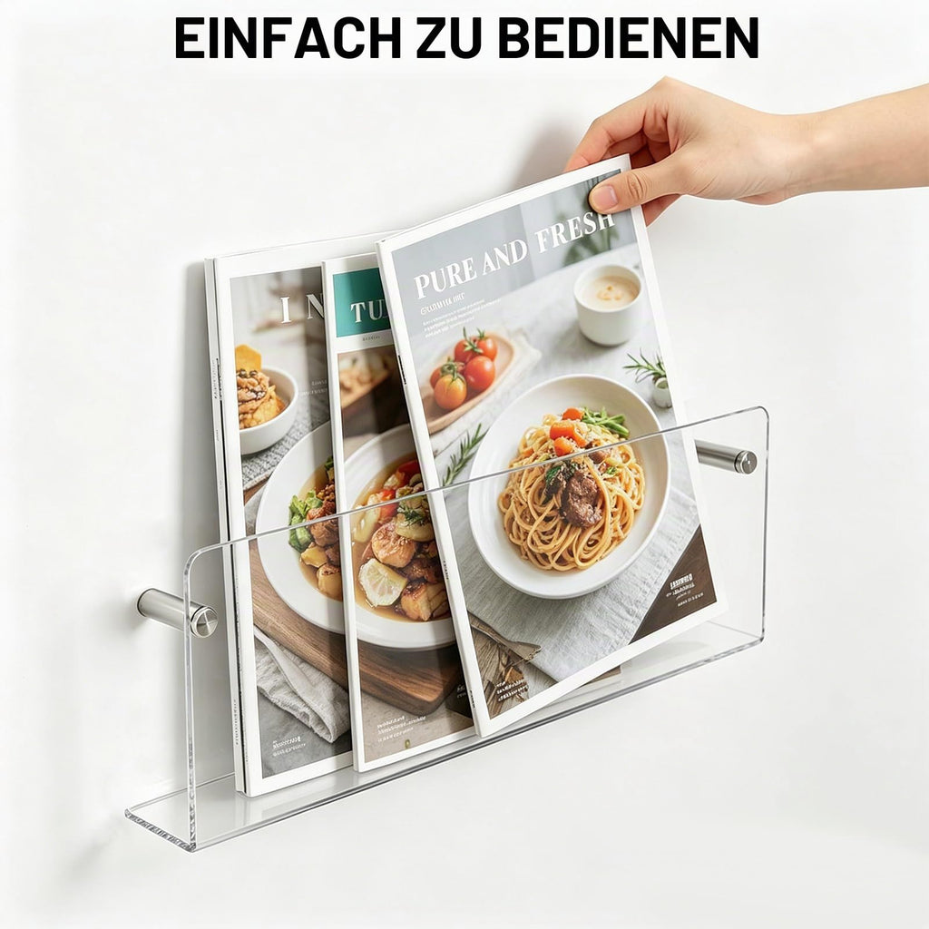 Acryl Zeitschriftenhalter Wand - 2 Stück Magazinhalter 40CM Zeitschriftenständer Transparente Prospekthalter Bücherregal Organizer für Büro Brief Schlafzimmer Schulen Wohnzimmer