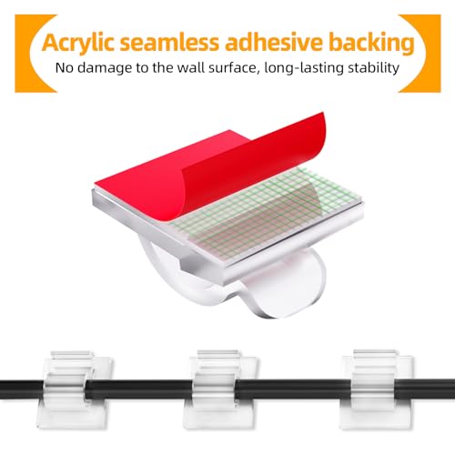 60 Stück Kabelhalter, Outdoor Kabel Clips Kabelführung Organizer Kabelclips Selbstklebend Kabelklemmen Kabelmanagement Dekoration Haken Draht Halter für Kabelbefestigung Lichterkette - Transparent