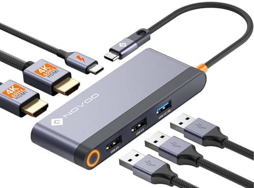 NOVOO USB C Docking Station 4K@60Hz Dual HDMI USB C Hub Adapter mit 2 HDMI 4K@60Hz,PD 100W Schnellladen, 3X USB-A für MacBook Pro M2, Dell, HP, Lenovo, Surface und mehr Typ C Geräten
