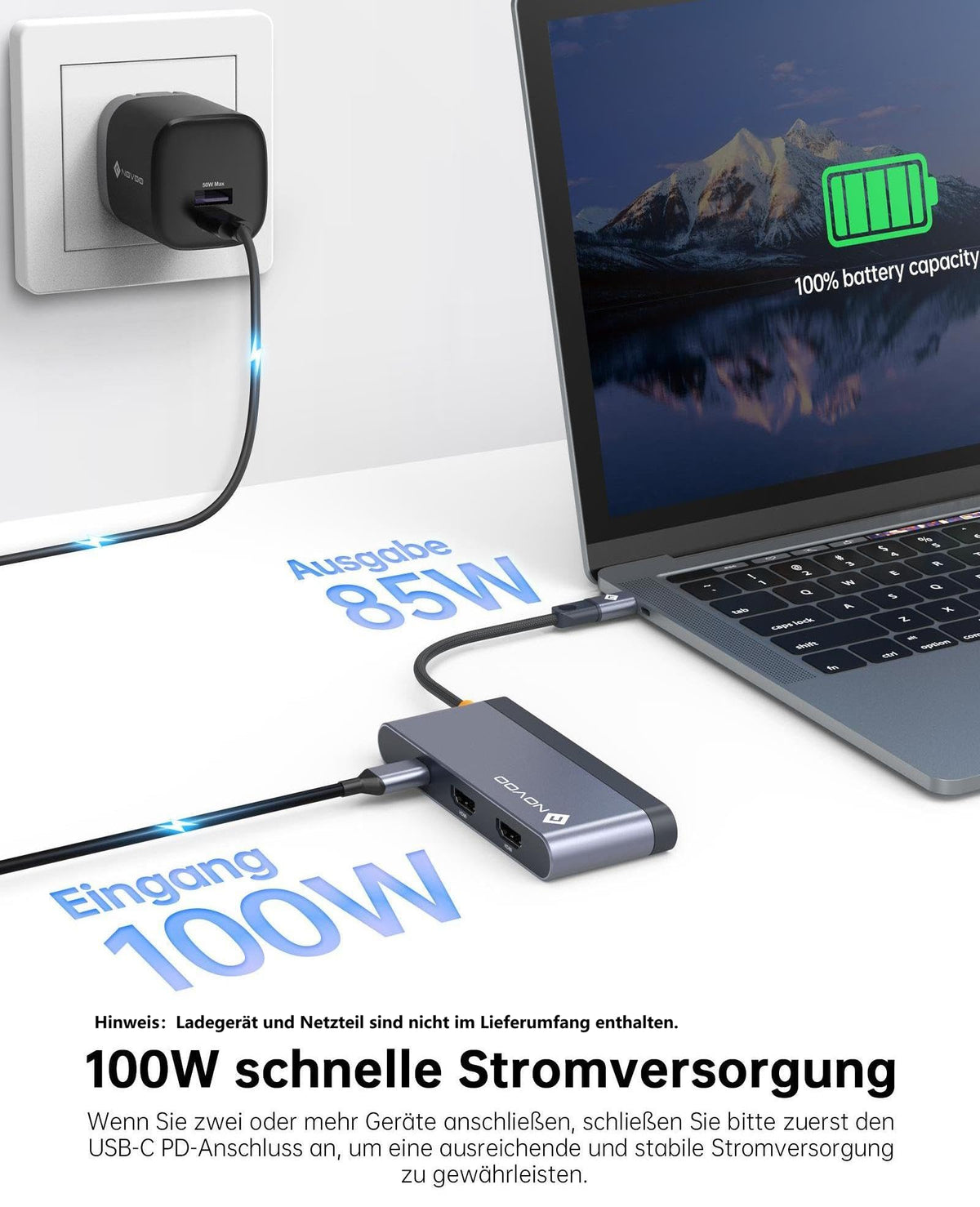 NOVOO USB C Docking Station 4K@60Hz Dual HDMI USB C Hub Adapter mit 2 HDMI 4K@60Hz,PD 100W Schnellladen, 3X USB-A für MacBook Pro M2, Dell, HP, Lenovo, Surface und mehr Typ C Geräten