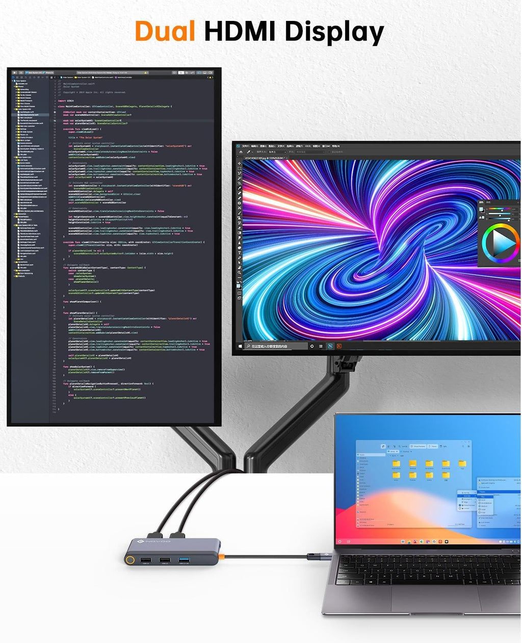 NOVOO USB C Docking Station 4K@60Hz Dual HDMI USB C Hub Adapter mit 2 HDMI 4K@60Hz,PD 100W Schnellladen, 3X USB-A für MacBook Pro M2, Dell, HP, Lenovo, Surface und mehr Typ C Geräten