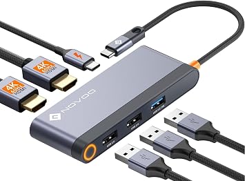 NOVOO USB C Docking Station 4K@60Hz Dual HDMI USB C Hub Adapter mit 2 HDMI 4K@60Hz,PD 100W Schnellladen, 3X USB-A für MacBook Pro M2, Dell, HP, Lenovo, Surface und mehr Typ C Geräten