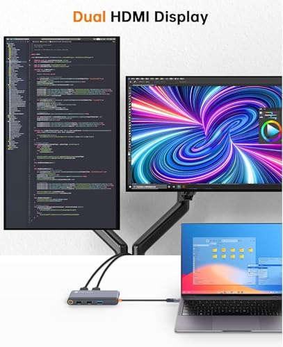 NOVOO USB C Docking Station 4K@60Hz Dual HDMI USB C Hub Adapter mit 2 HDMI 4K@60Hz,PD 100W Schnellladen, 3X USB-A für MacBook Pro M2, Dell, HP, Lenovo, Surface und mehr Typ C Geräten
