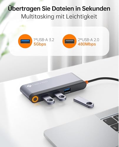 NOVOO USB C Docking Station 4K@60Hz Dual HDMI USB C Hub Adapter mit 2 HDMI 4K@60Hz,PD 100W Schnellladen, 3X USB-A für MacBook Pro M2, Dell, HP, Lenovo, Surface und mehr Typ C Geräten