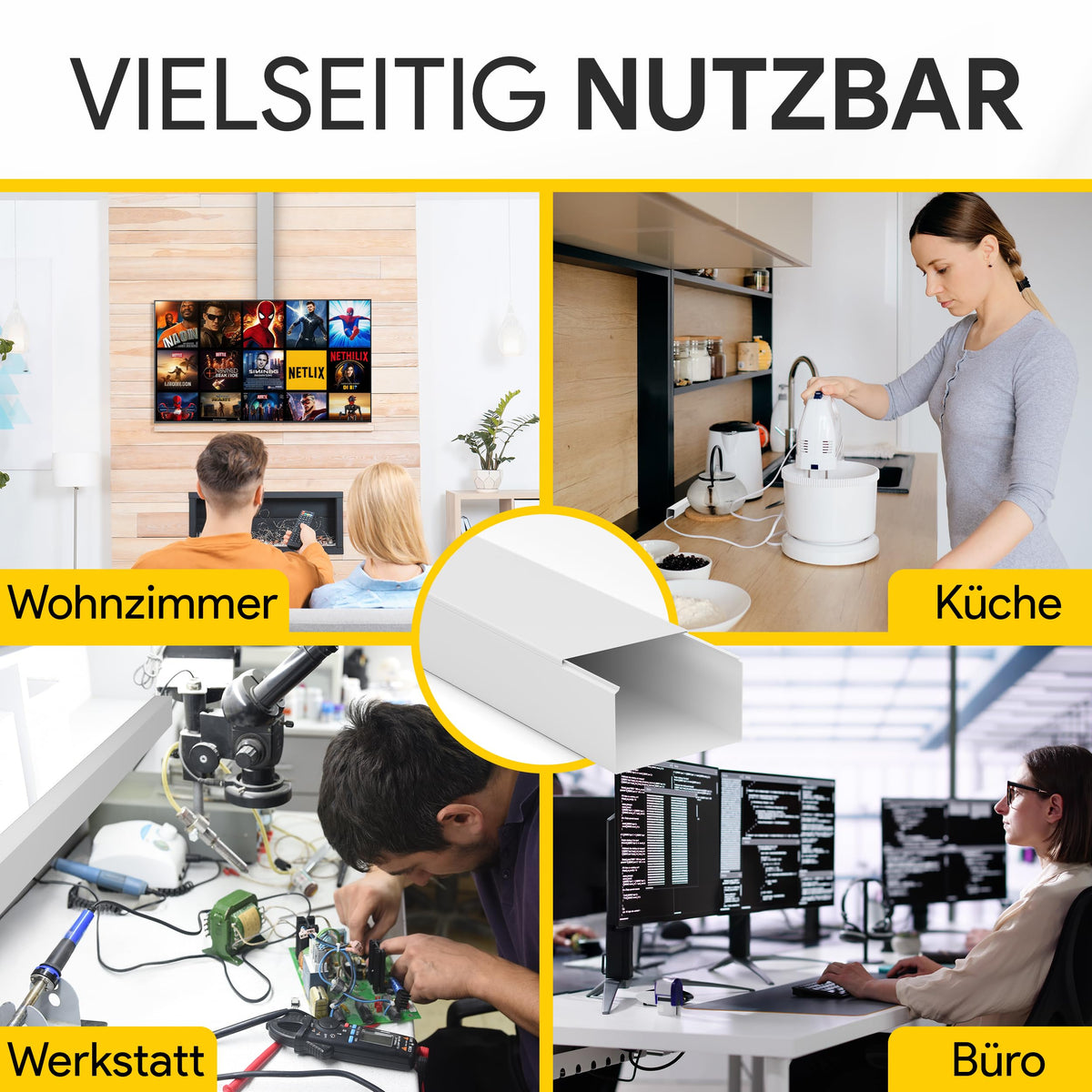 tktrading24 Kabelkanal aus hochwertigem PVC weiß Kabelleiste 2m - 1 Stück - 100x60mm