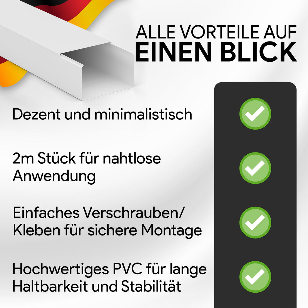 tktrading24 Kabelkanal aus hochwertigem PVC weiß Kabelleiste 2m - 1 Stück - 100x60mm