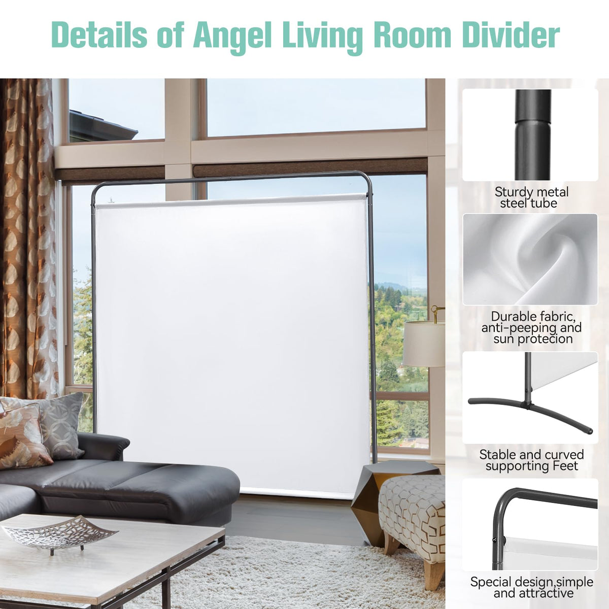 Angel Living Paravent 1 Teilig Raumteiler Freistehend Sichtschutzwand Raumteiler Stellwand Trennwand Sichtschutz für Büros, Balkon,Schlafzimmer,Außengarten,162 x 174cm (Weiß)