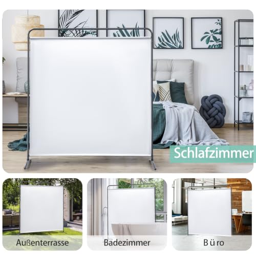 Angel Living Paravent 1 Teilig Raumteiler Freistehend Sichtschutzwand Raumteiler Stellwand Trennwand Sichtschutz für Büros, Balkon,Schlafzimmer,Außengarten,162 x 174cm (Weiß)