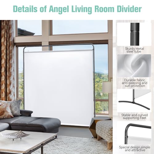 Angel Living Paravent 1 Teilig Raumteiler Freistehend Sichtschutzwand Raumteiler Stellwand Trennwand Sichtschutz für Büros, Balkon,Schlafzimmer,Außengarten,162 x 174cm (Weiß)