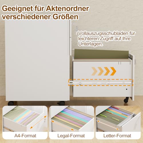 Rollcontainer, Mobiler Aktenschrank mit 3 Schubladen,Weiß