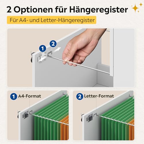 DEVAISE Rollcontainer abschließbar mit 3 Schubladen und offenen Fächern, Schreibtisch Schrank für Büro, Home Office, Rollcontainer Weiß für DIN A4/Legal/Letter