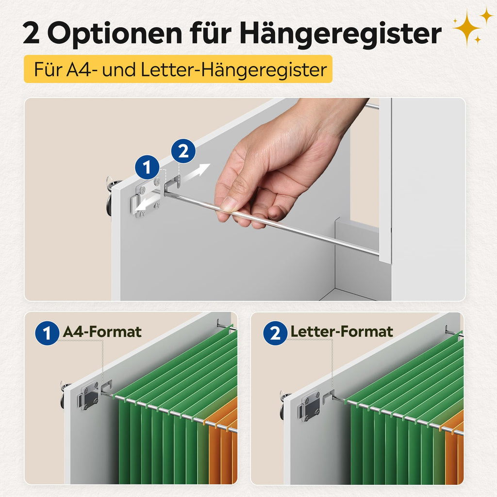 DEVAISE Rollcontainer abschließbar mit 3 Schubladen und offenen Fächern, Schreibtisch Schrank für Büro, Home Office, Rollcontainer Weiß für DIN A4/Legal/Letter