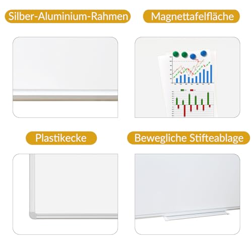 DEVELOP Magnetisches Whiteboard 45x60 cm mit Aluminiumrahmen, Starke, langlebige Tafel für Wandmontage, Inkl.4 Magnete, Boardmarker, Schwamm, magnetisches Lineal Für Büro, Schule & Zuhause